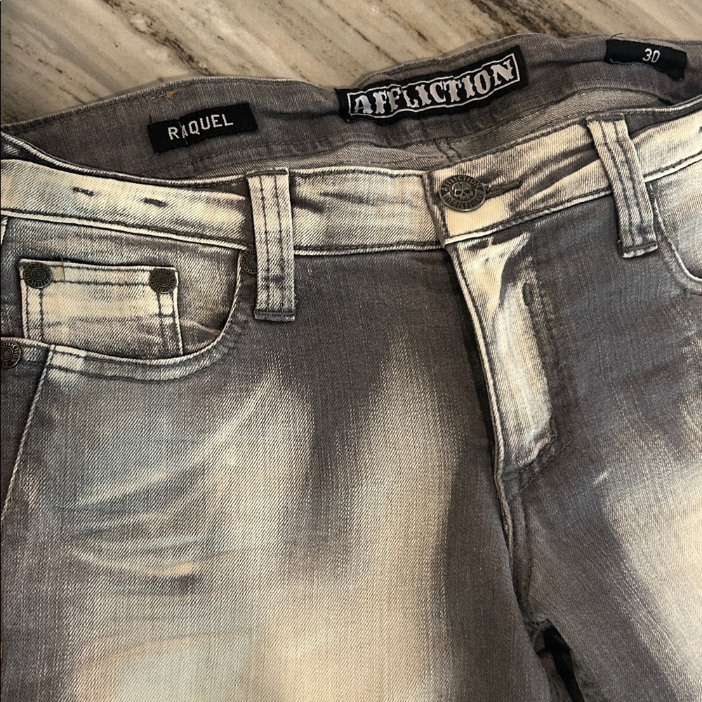 Women's Gray white Affliction jeans sz 30 skinny slimming NWOT moto zipper ankle - Picture 5 of 8